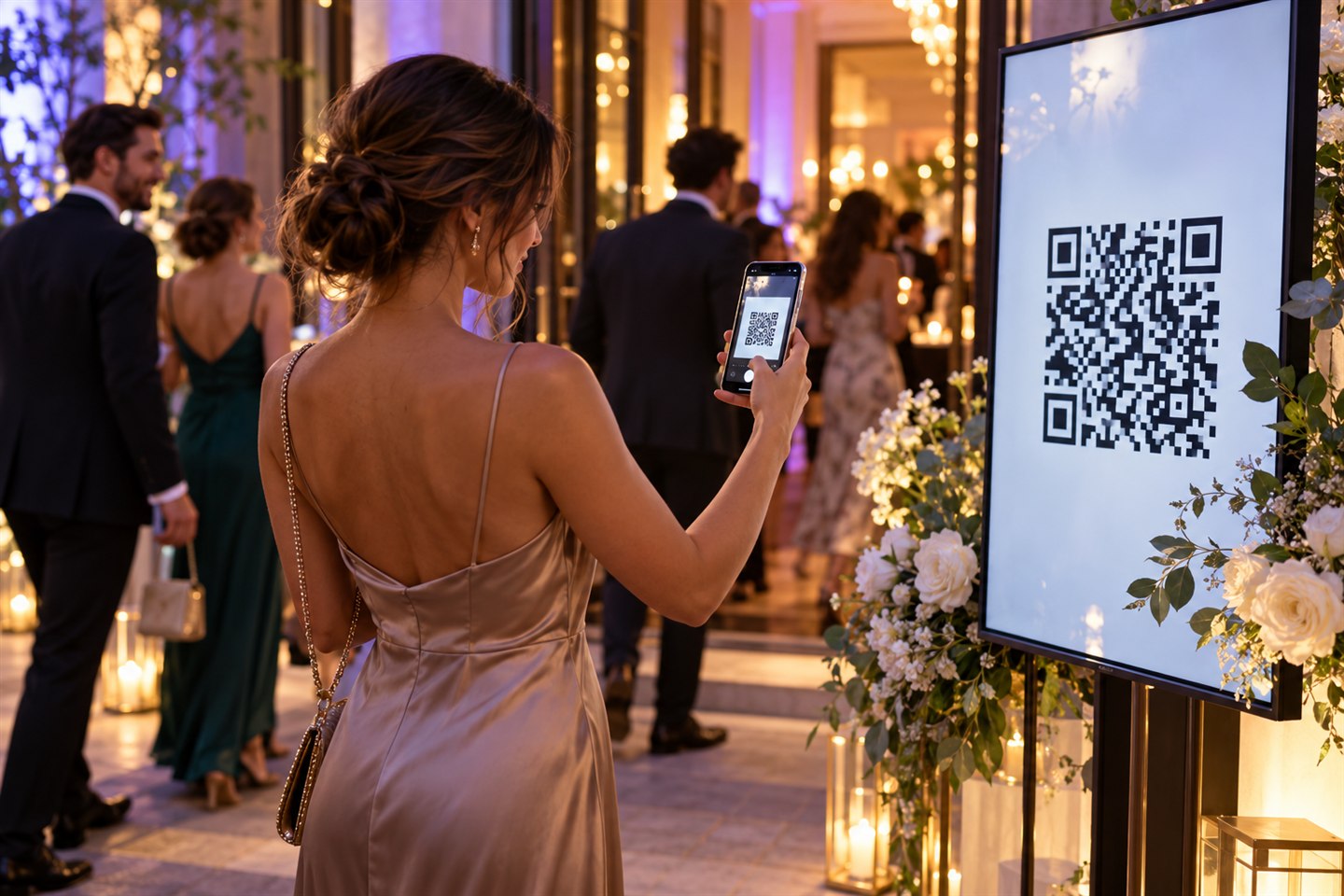 Registro por QR. Los invitados se anotan escaneando un simple código QR.